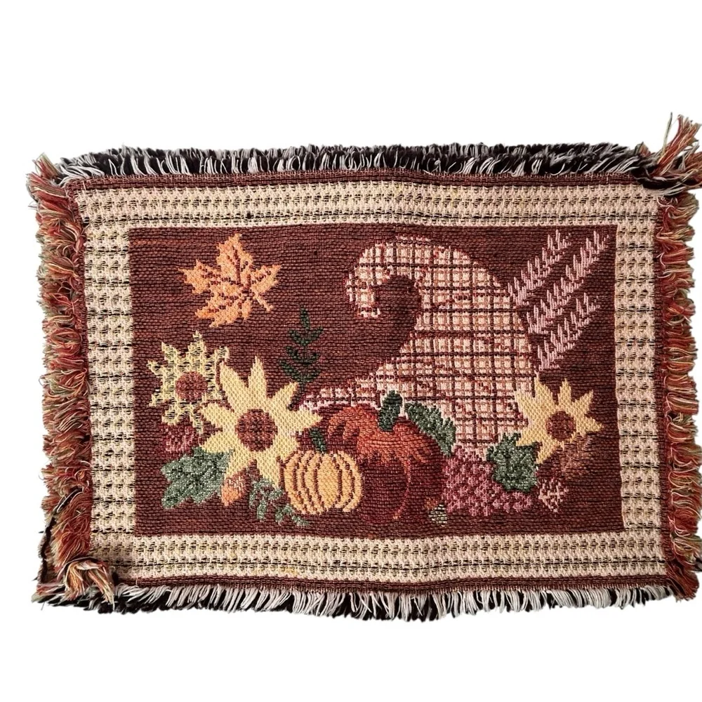Cornucopia Tapestry Fabric Placemats Set of 4 Thanksgiving Fall Decor Pumpkin